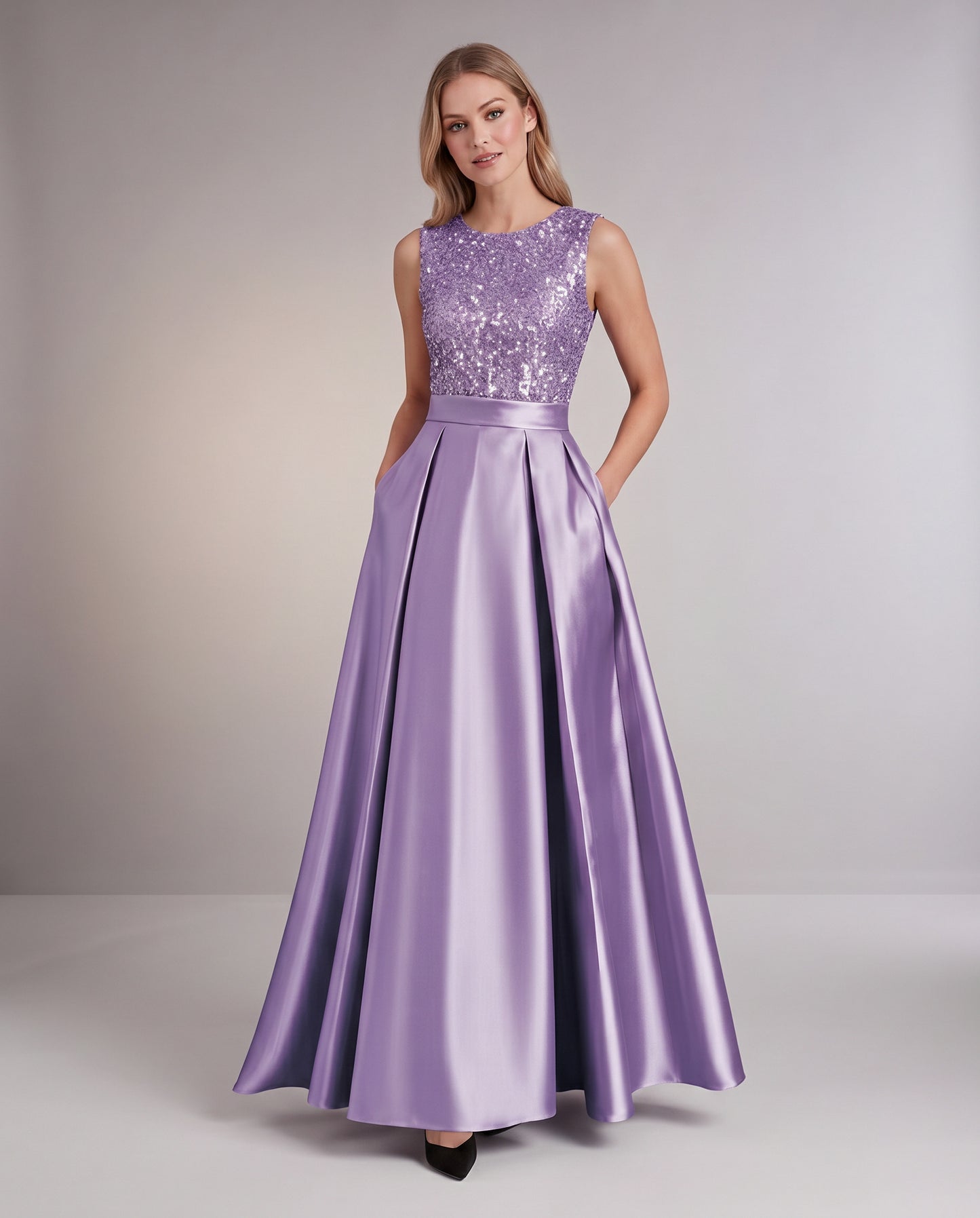 Sequin Pleated Ball Gown