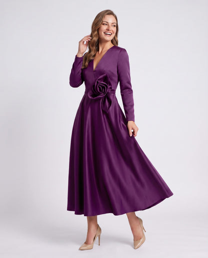 Satin Long Sleeve Midi Dress