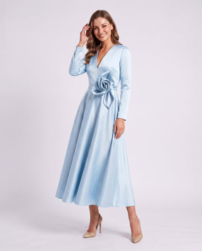 Satin Long Sleeve Midi Dress