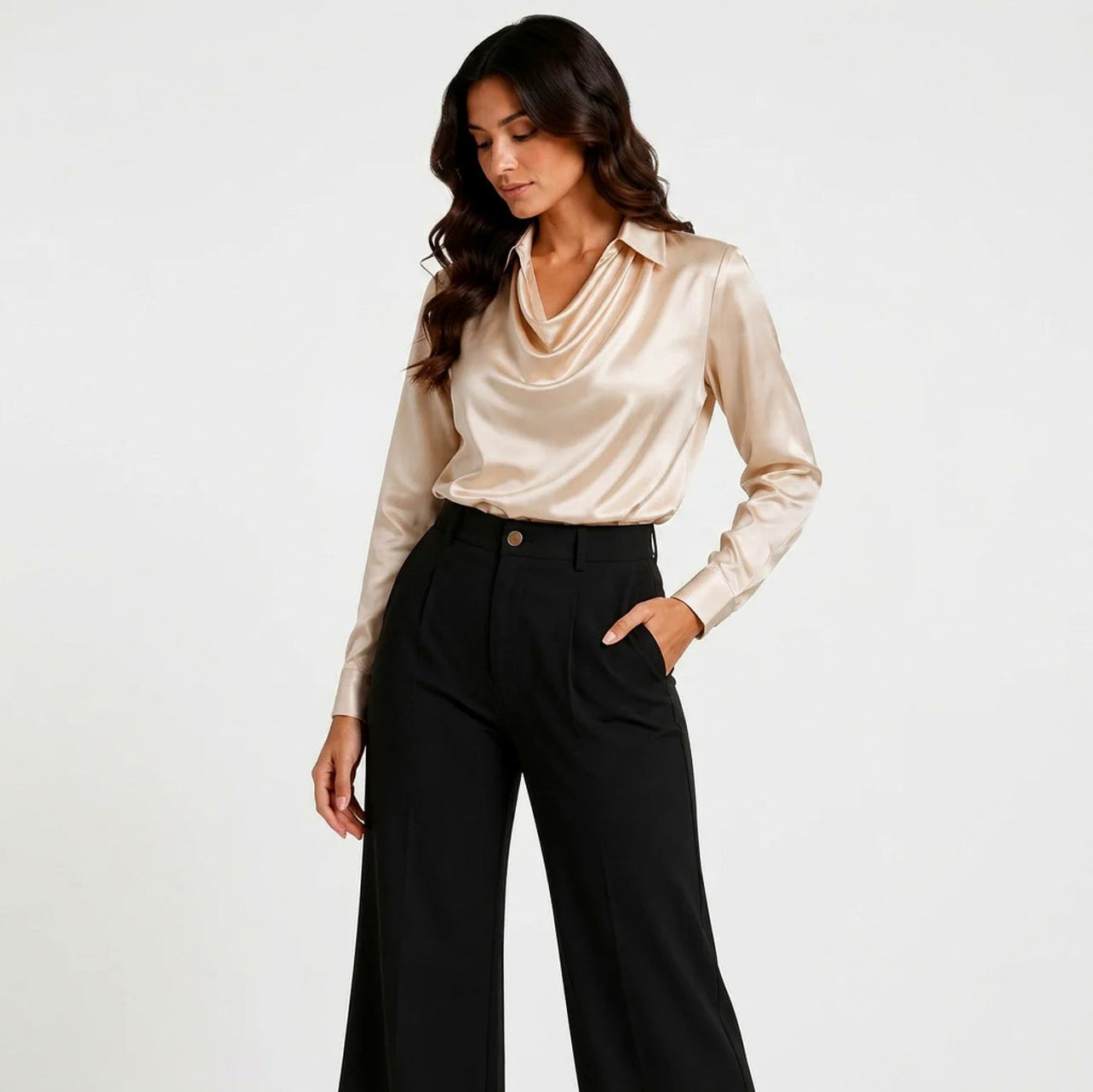 Satin Cowl Neck Blouse