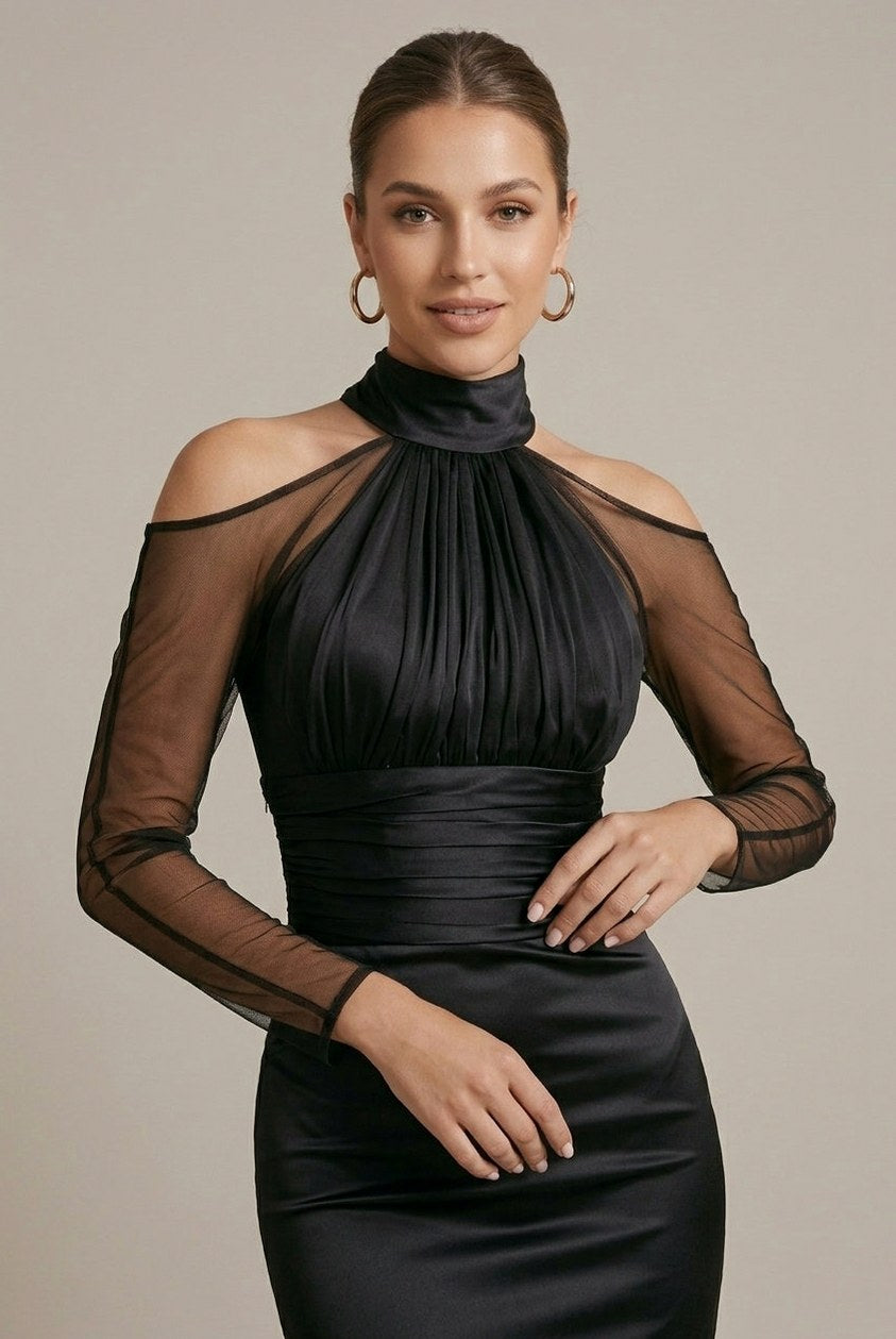 Satin Ruched Cutout Maxi Dress