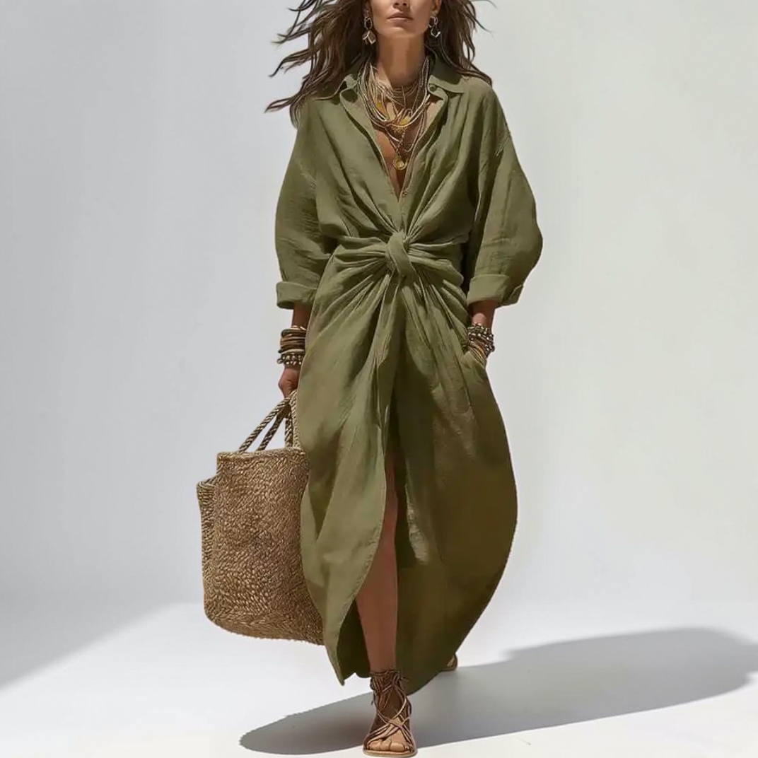 Linen Twist Front Shirt Dress