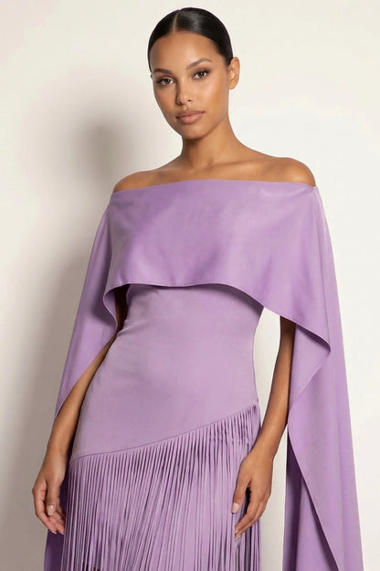 Cape Overlay Fringe Maxi Dress