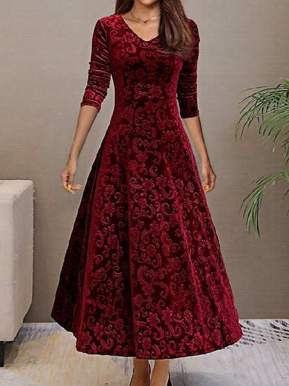 Textured Velvet Long Sleeve Maxi Dress