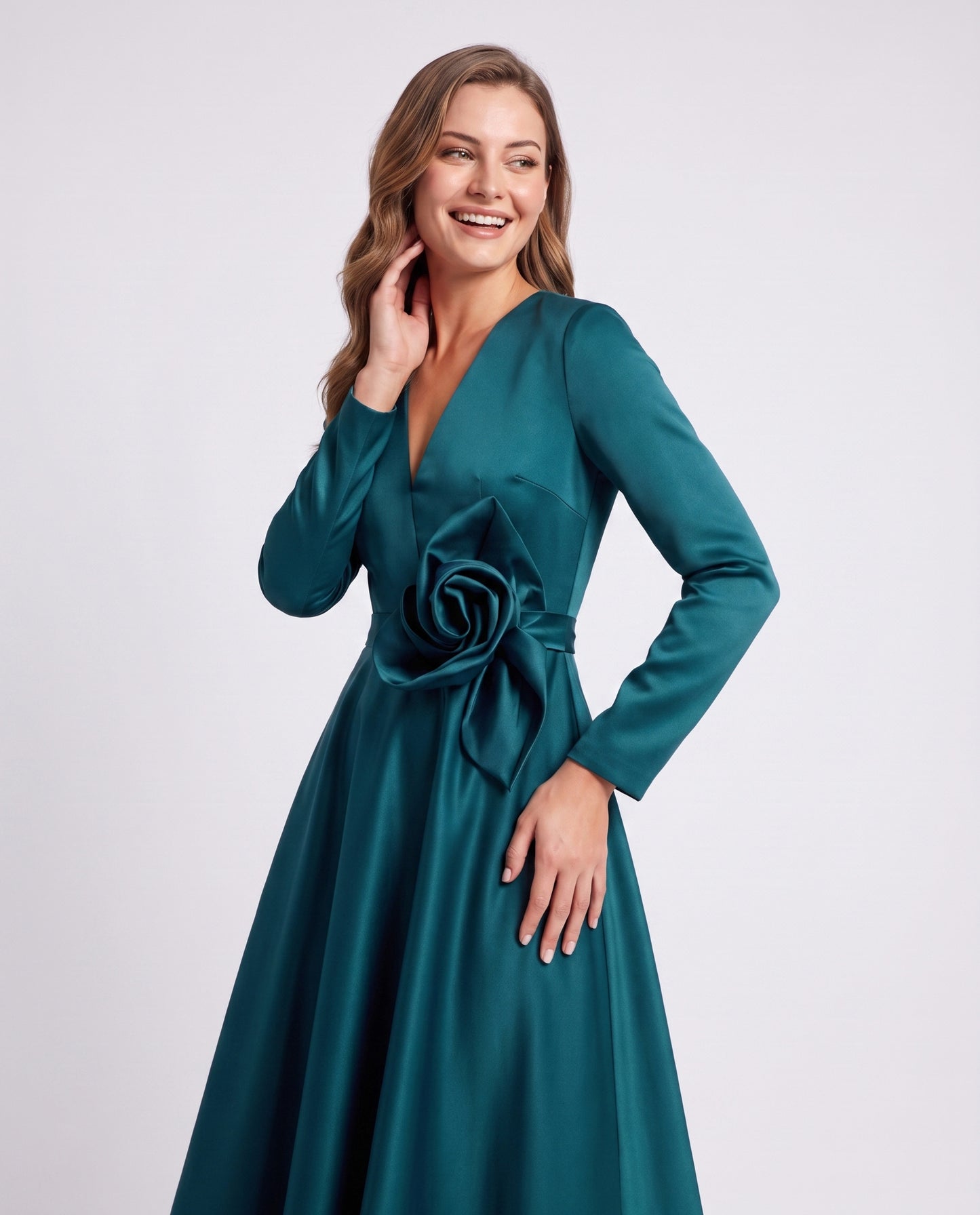 Satin Long Sleeve Midi Dress