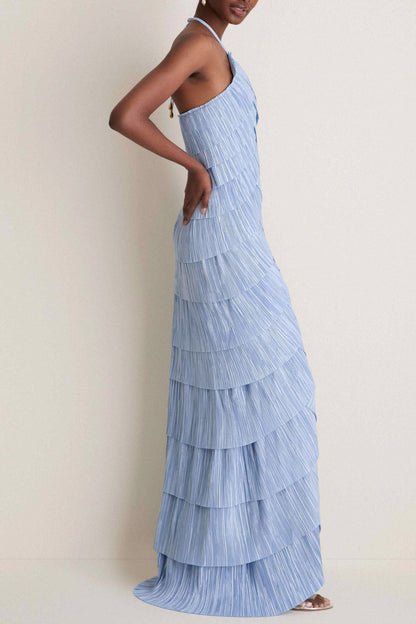 Pleated Tiered Halter Maxi Dress