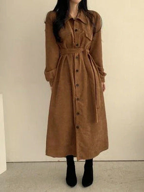 Suede Tie Waist Shirt Dress