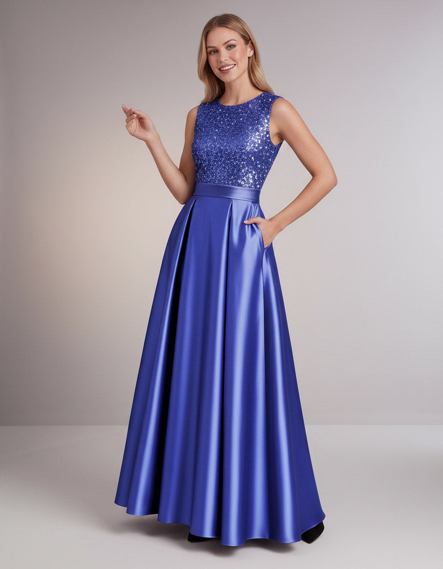 Sequin Pleated Ball Gown