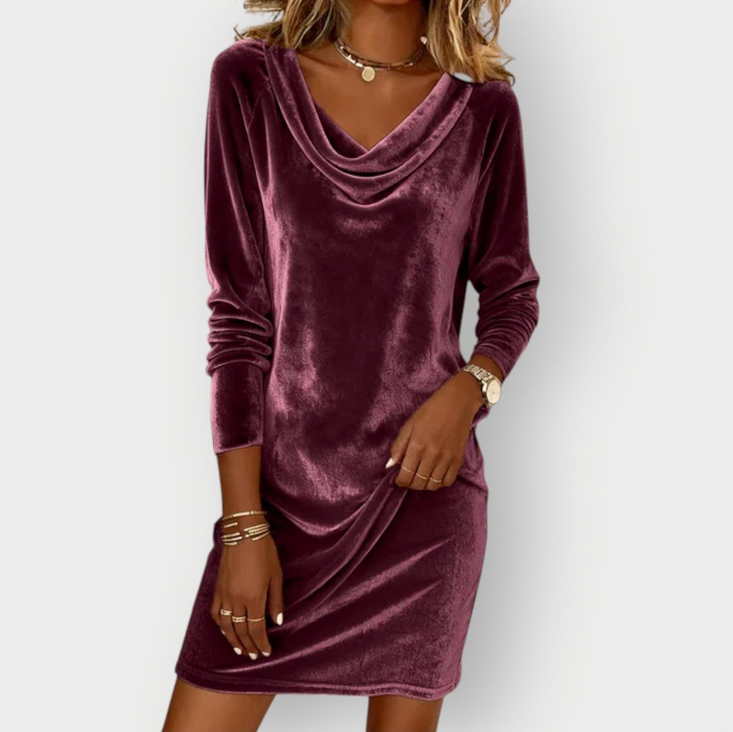 Velvet Cowl Neck Mini Dress