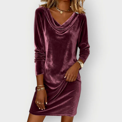 Velvet Cowl Neck Mini Dress