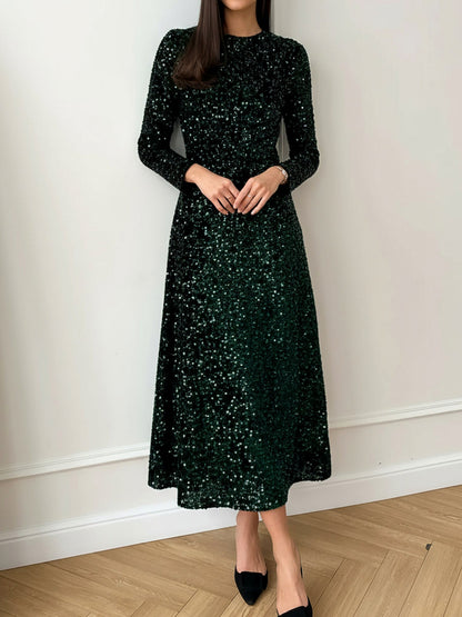 Sequin Long Sleeve Midi Dress