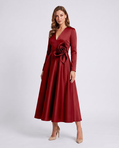 Satin Long Sleeve Midi Dress