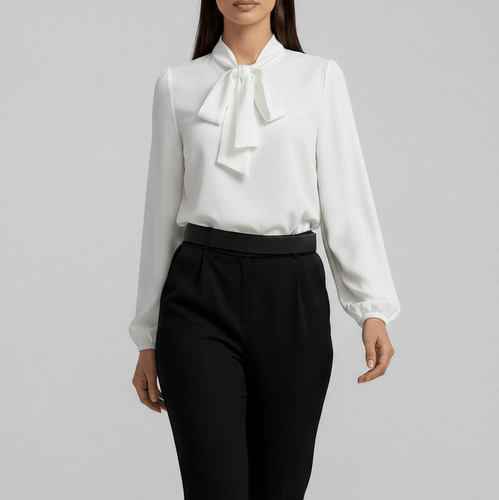 Crepe Tie Neck Long Sleeve Blouse