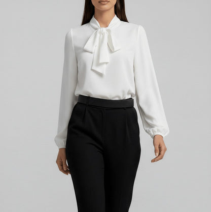Crepe Tie Neck Long Sleeve Blouse