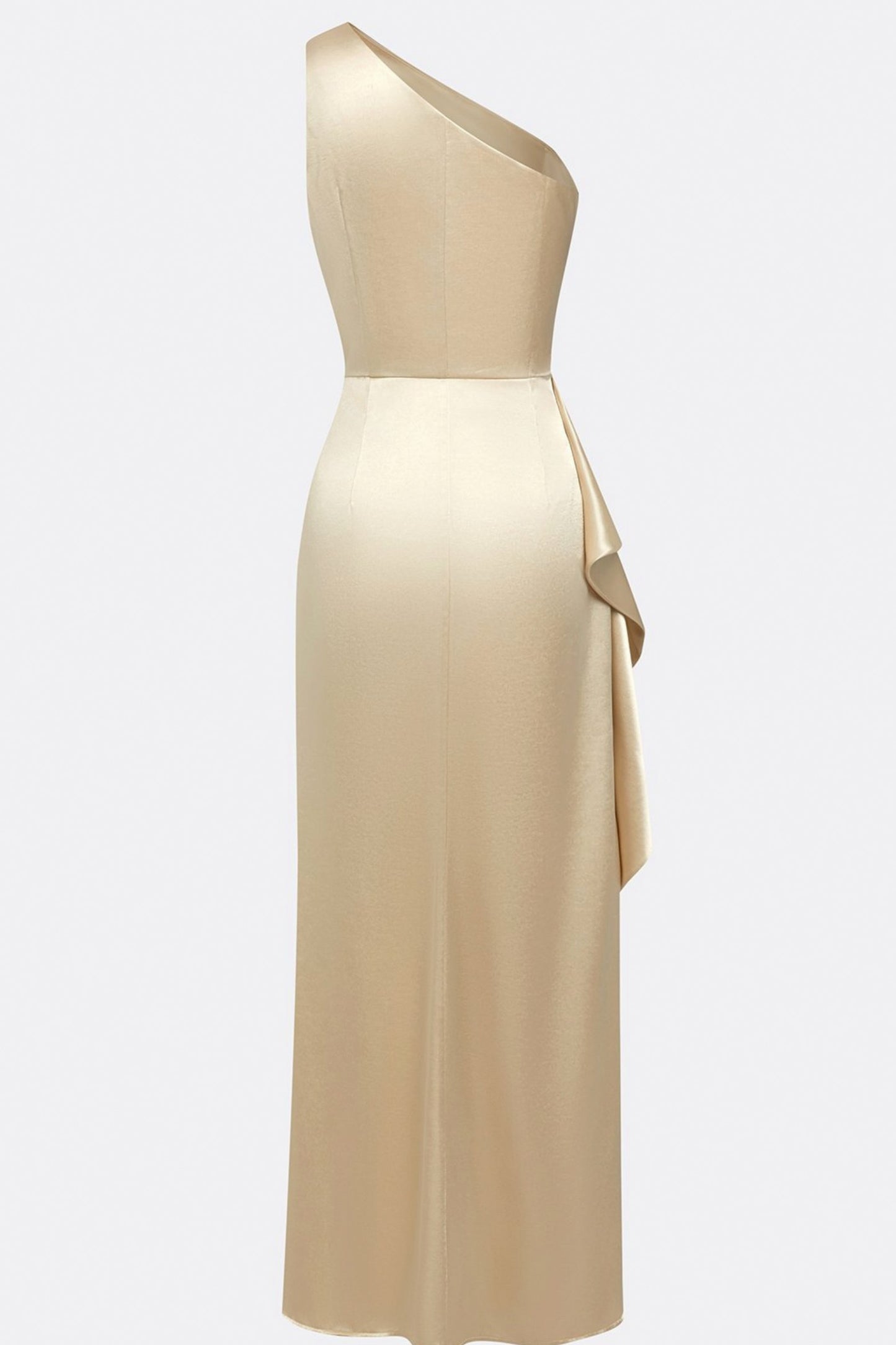 Satin One Shoulder Ruched Gown