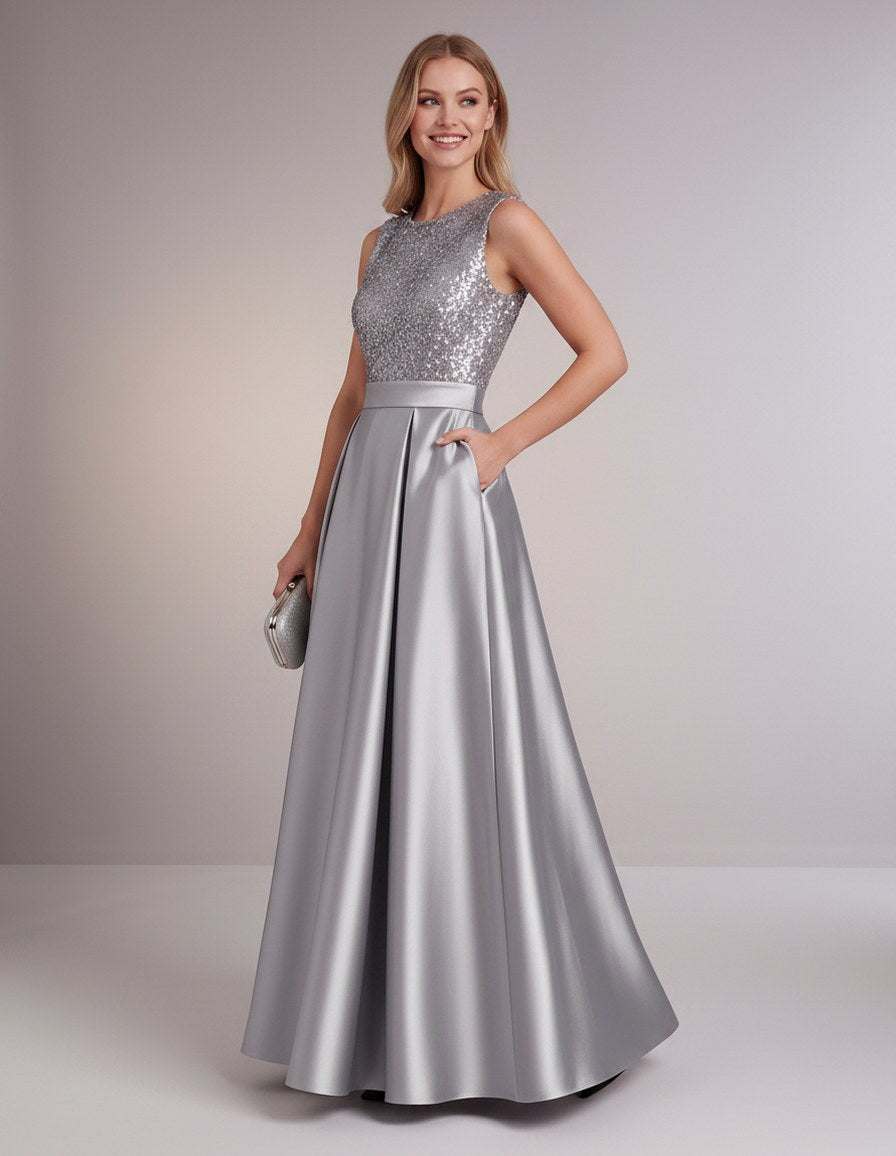 Sequin Pleated Ball Gown