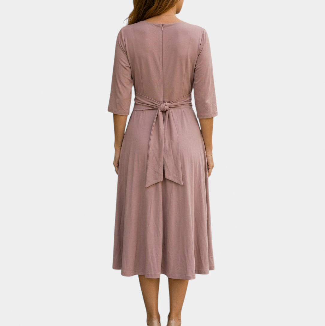 Belted 3/4 Sleeve Midi Dress
