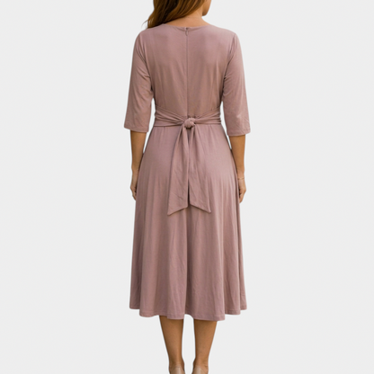 Belted 3/4 Sleeve Midi Dress