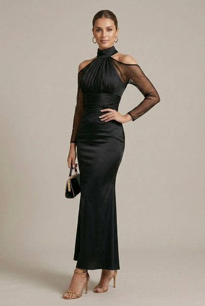 Satin Ruched Cutout Maxi Dress