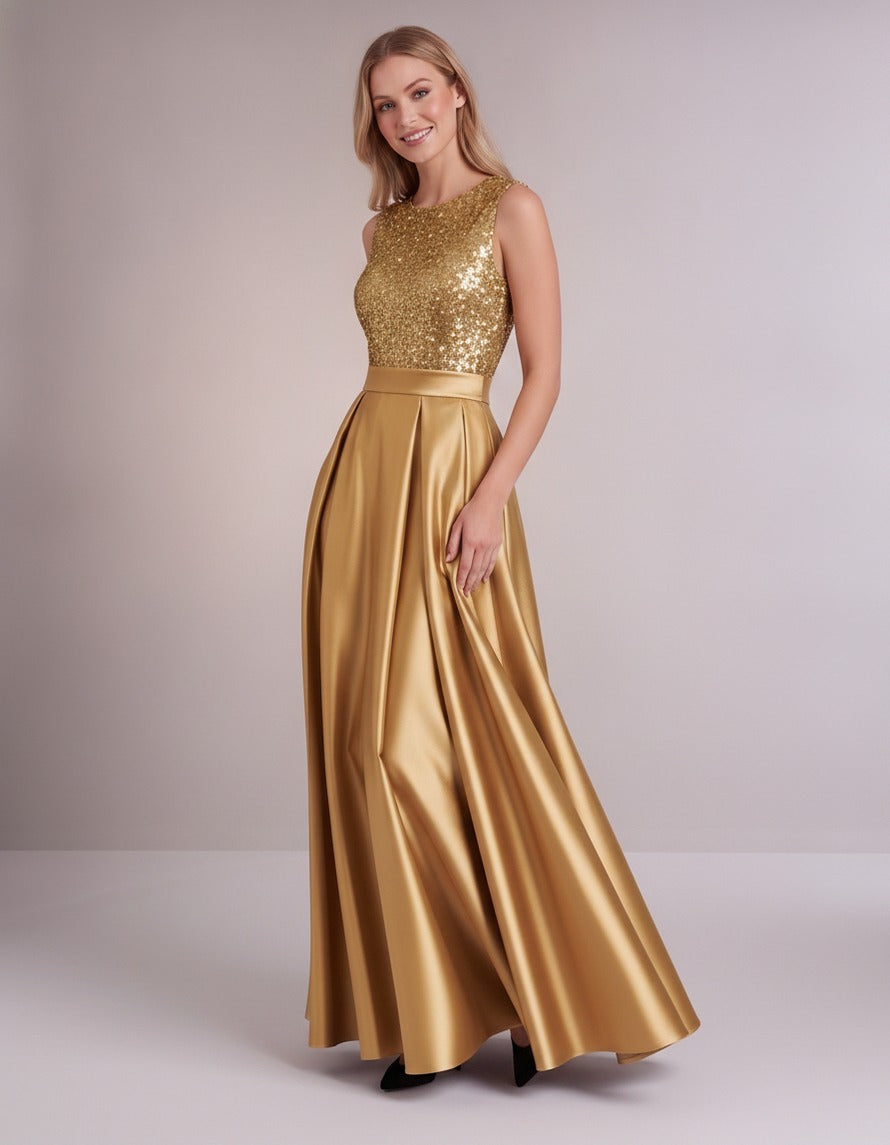 Sequin Pleated Ball Gown