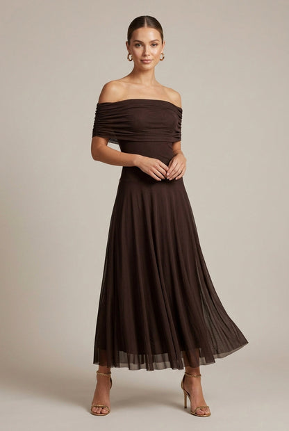 Mesh Off Shoulder Midi Dress