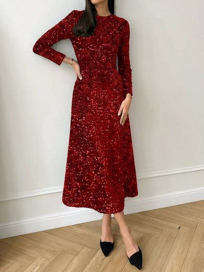 Sequin Long Sleeve Midi Dress