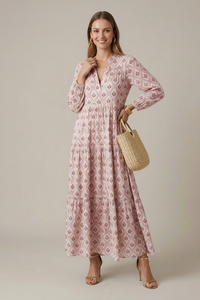 Geometric Print Tiered Maxi Dress