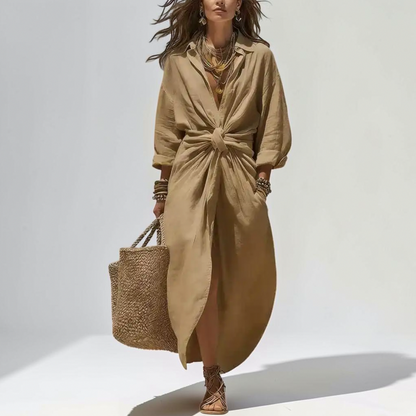 Linen Twist Front Shirt Dress