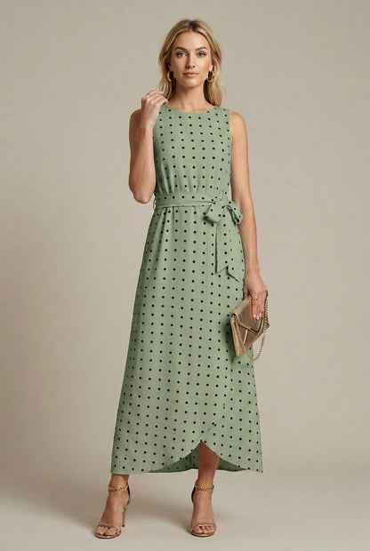 Polka Dot Belted Midi Dress