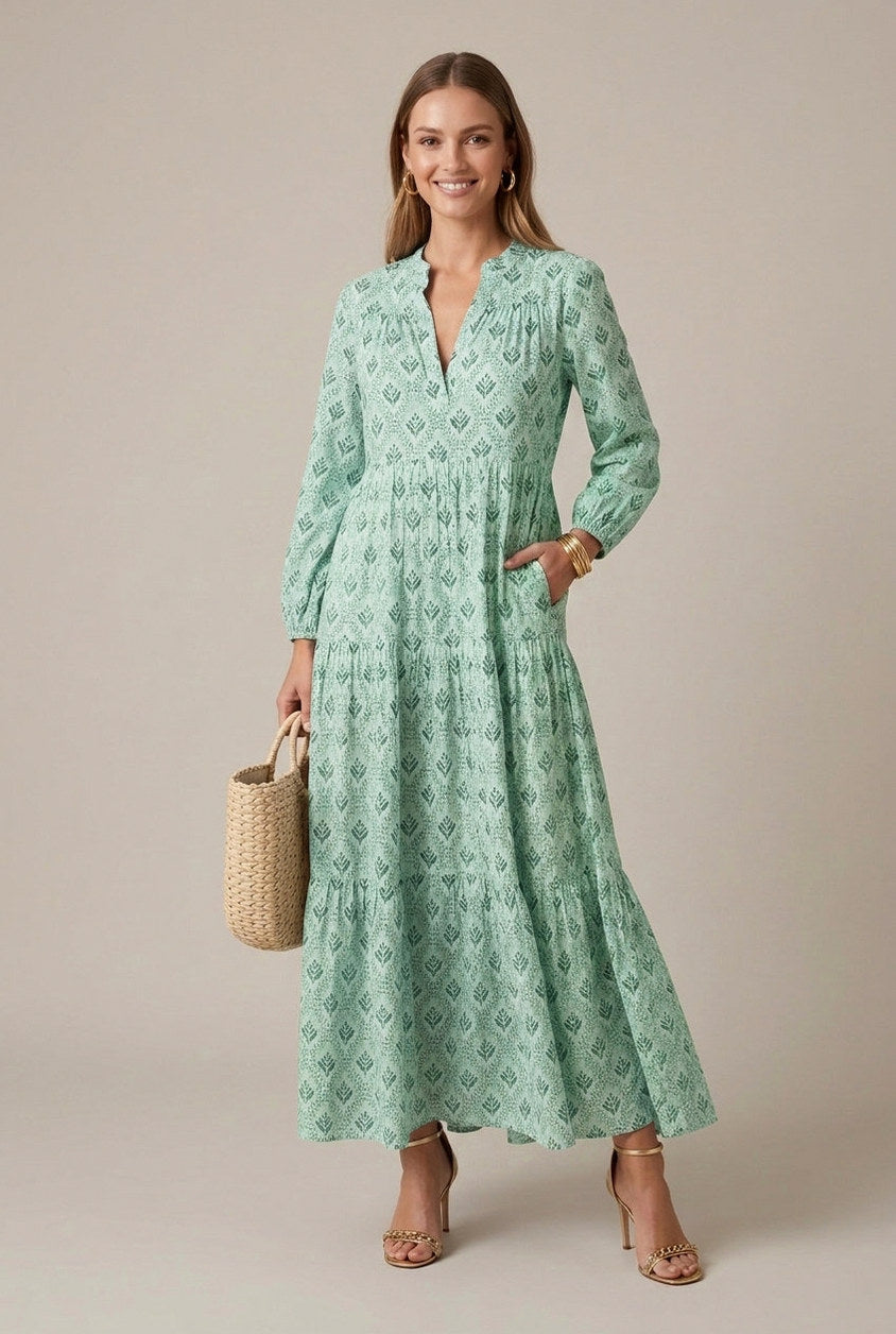 Geometric Print Tiered Maxi Dress