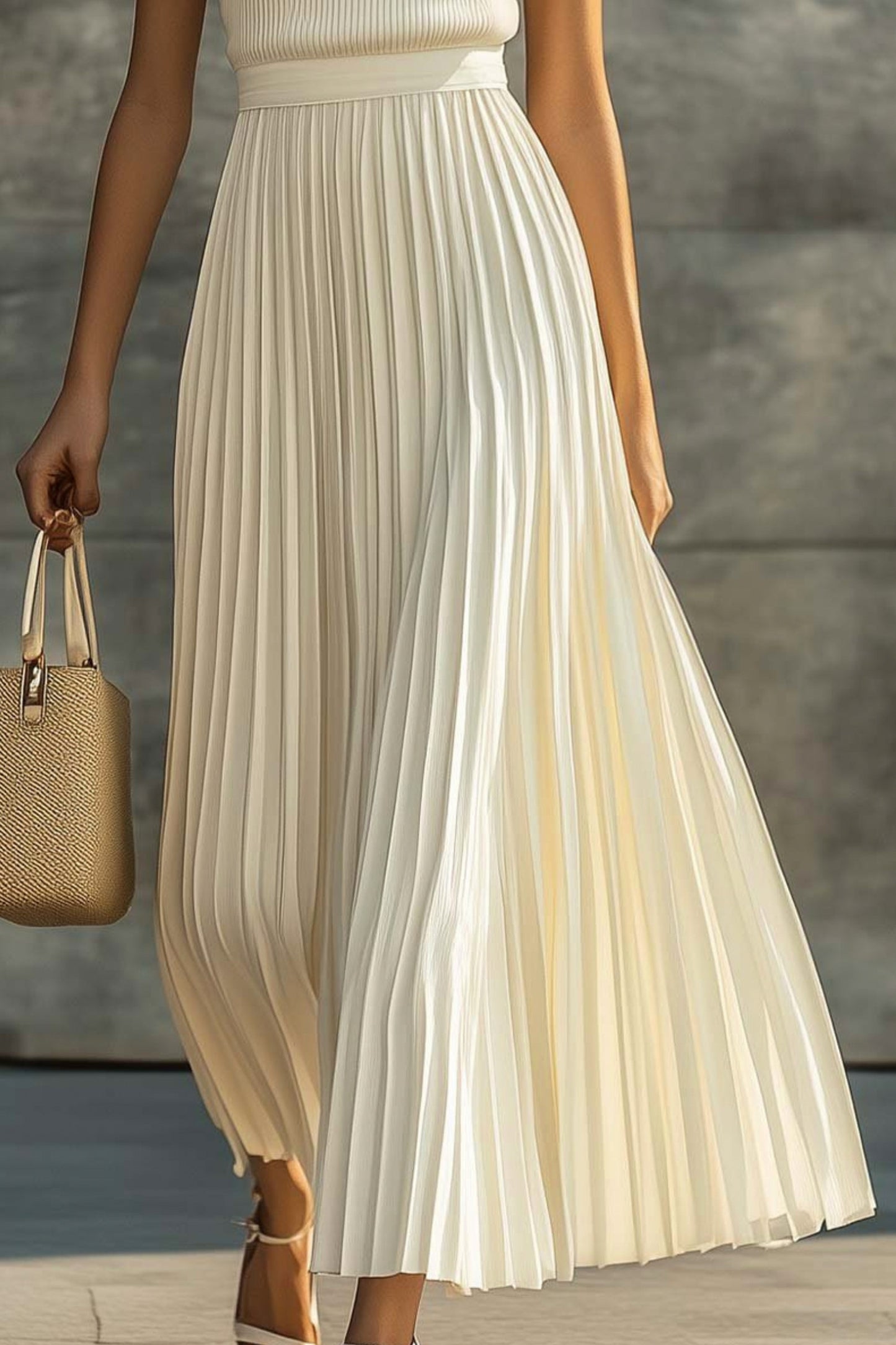 High Neck Pleated Maxi Dress
