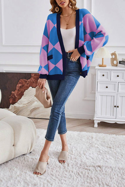 Geometric Knit Button Front Cardigan