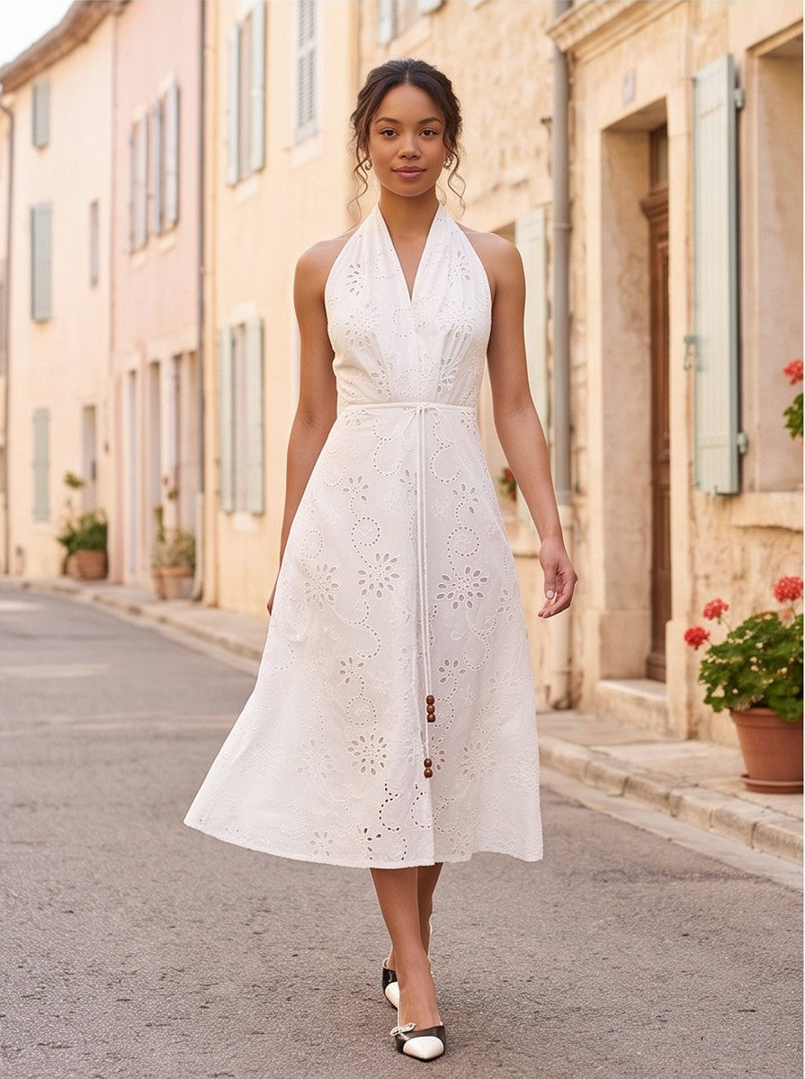 Broderie Halter Midi Dress