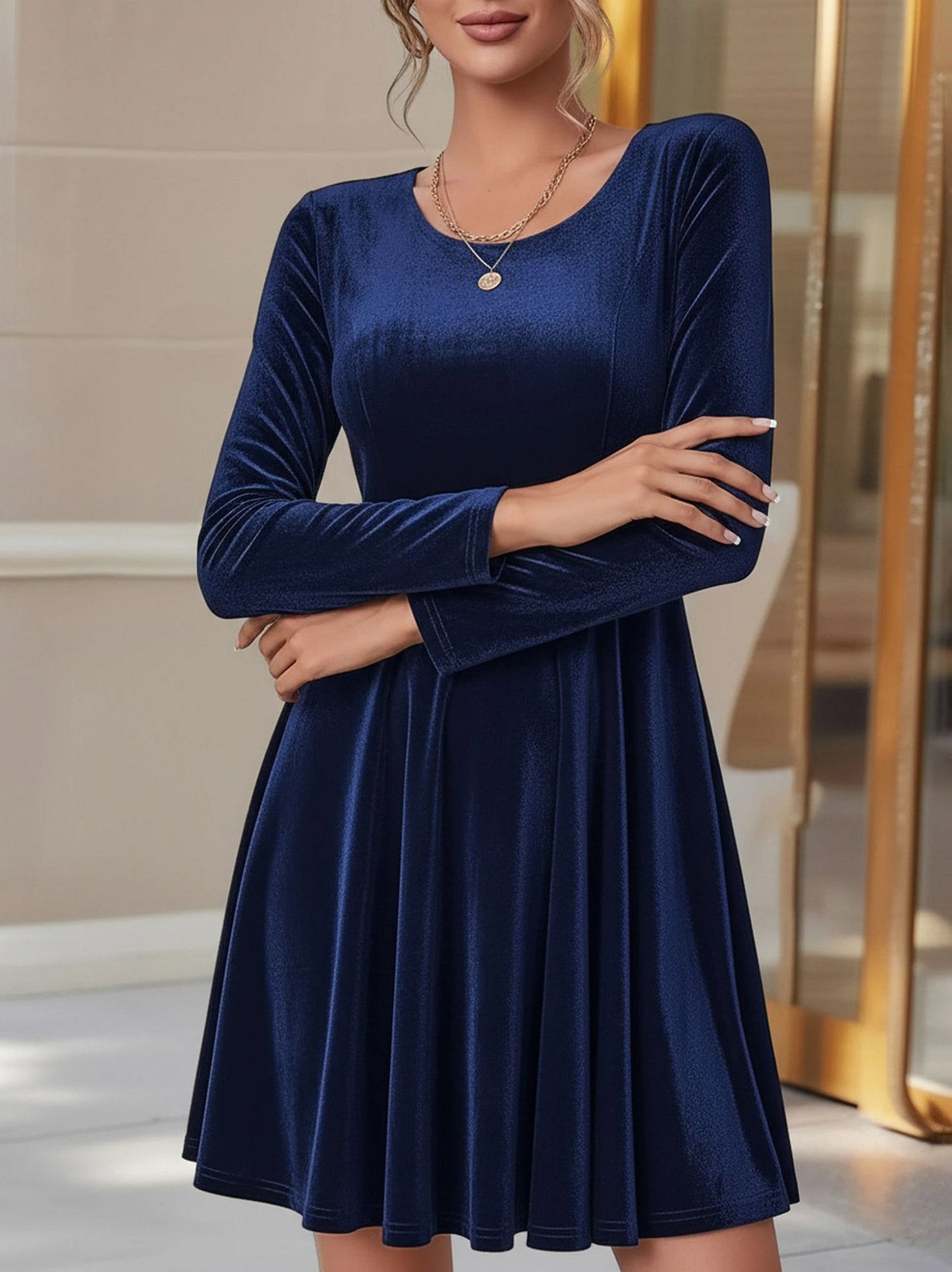 Velvet Long Sleeve Mini Dress
