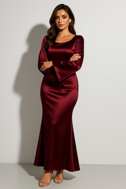 Satin Long Sleeve Maxi Dress