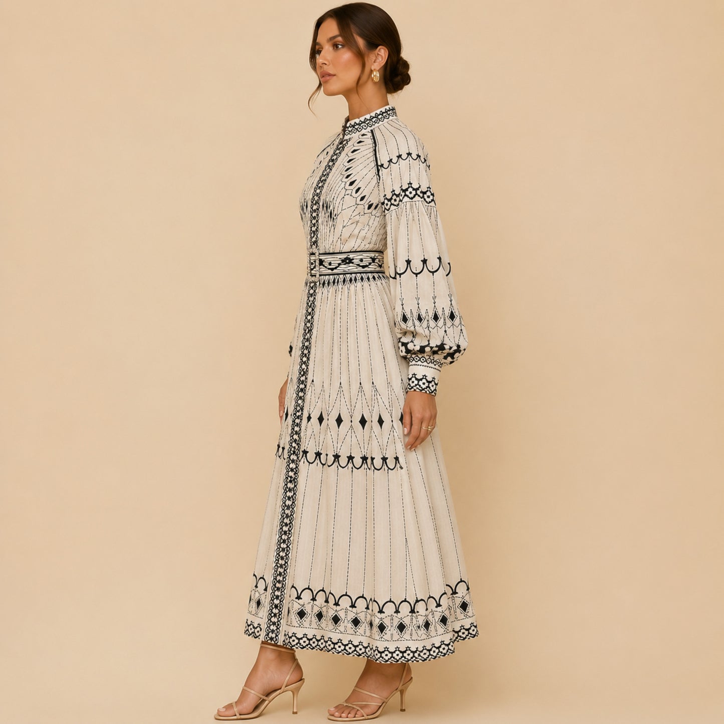 Belted Balloon Sleeve Maxi Dress
