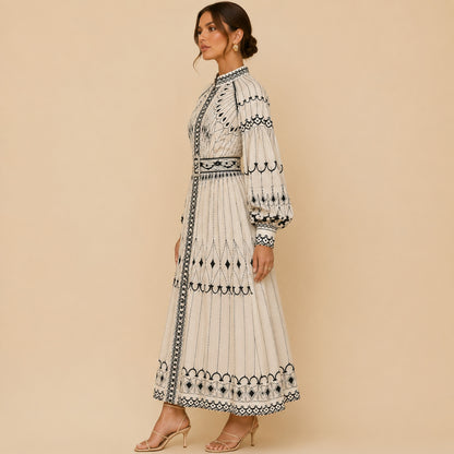 Belted Balloon Sleeve Maxi Dress
