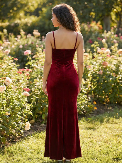 Velvet Spaghetti Strap Maxi Dress