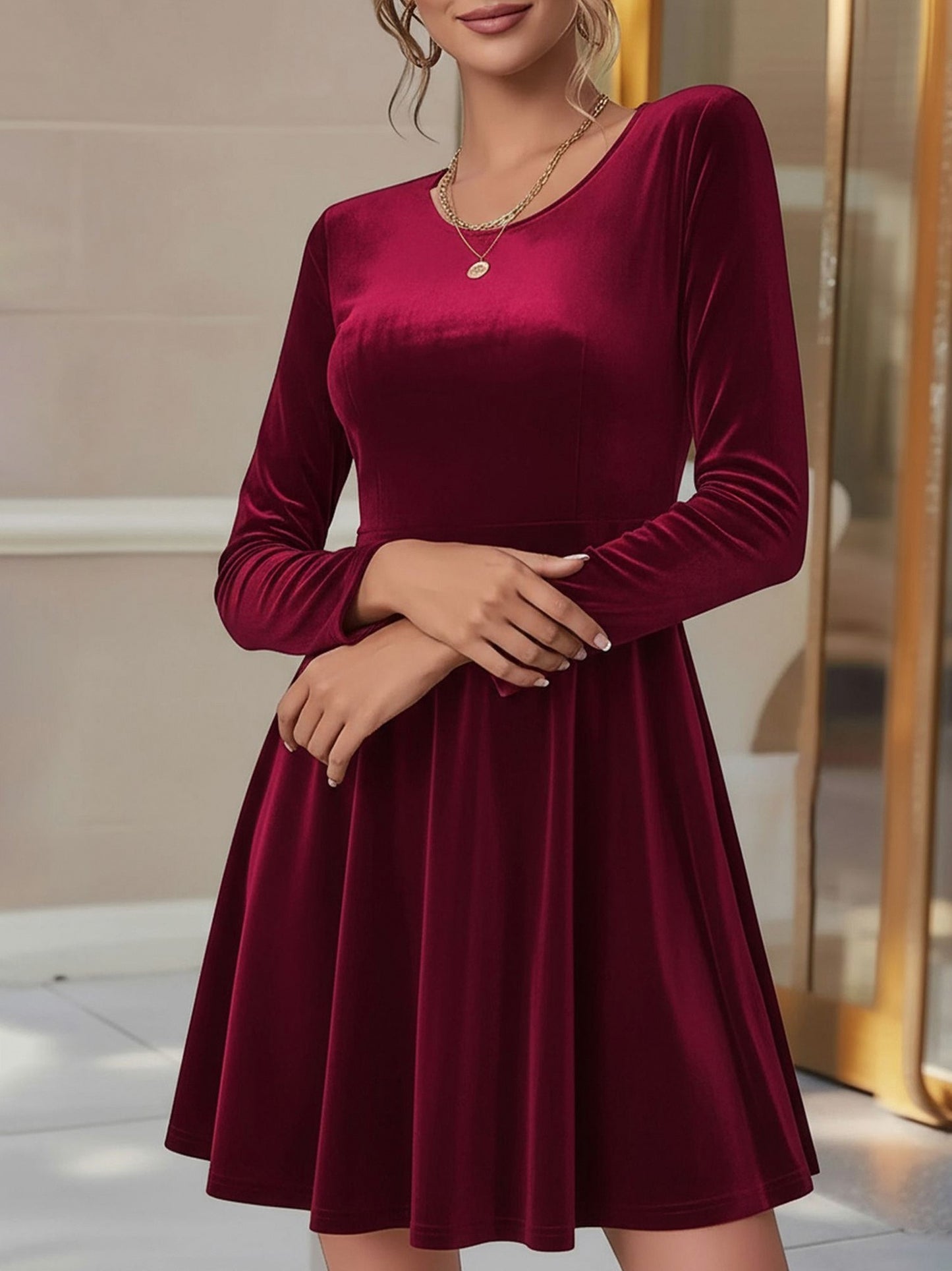 Velvet Long Sleeve Mini Dress