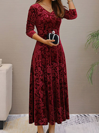 Textured Velvet Long Sleeve Maxi Dress