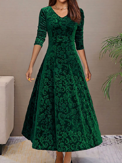 Textured Velvet Long Sleeve Maxi Dress
