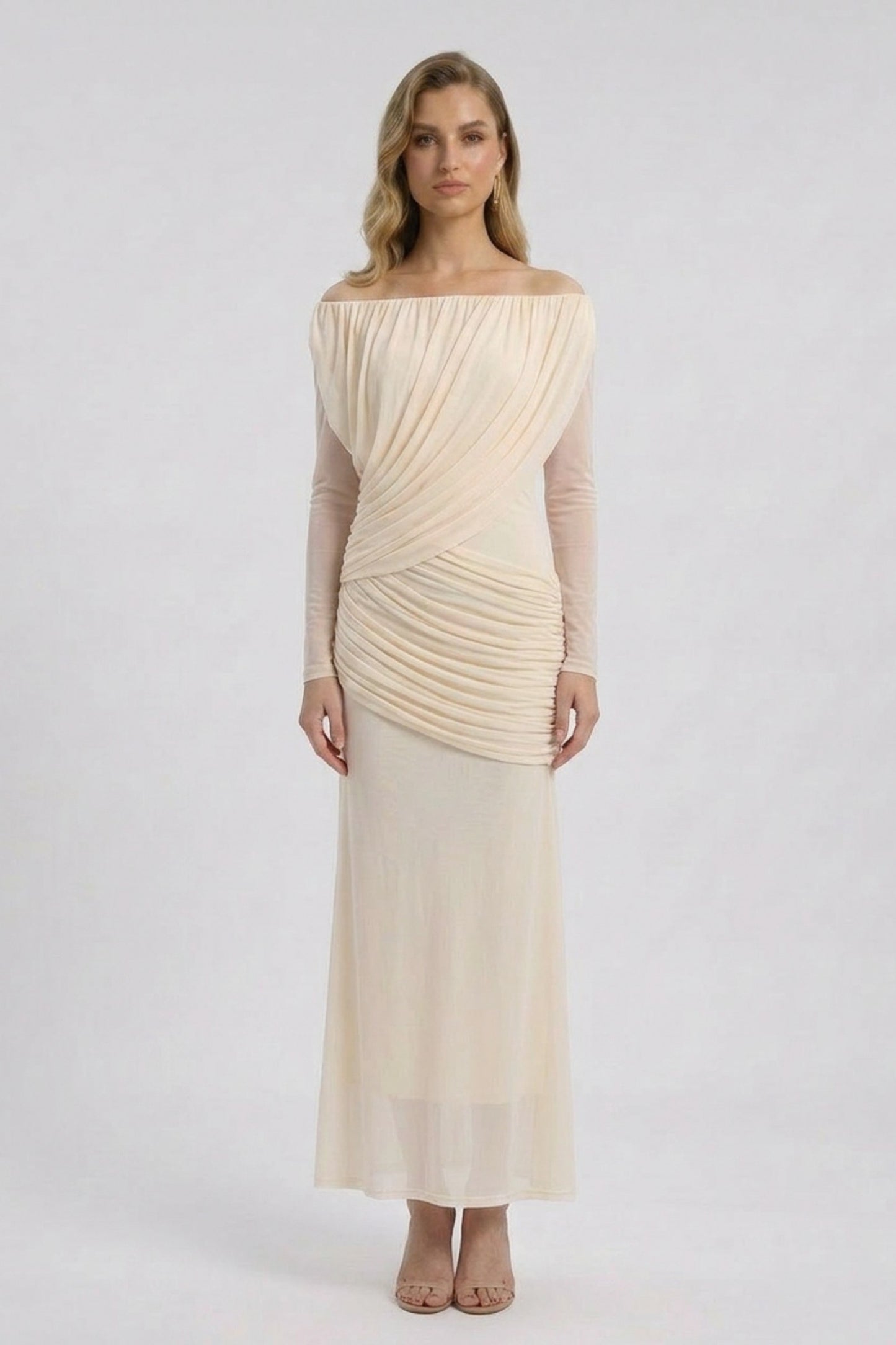 Ruched Long Sleeve Maxi Dress