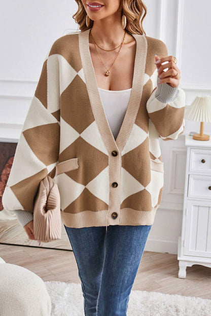 Geometric Knit Button Front Cardigan
