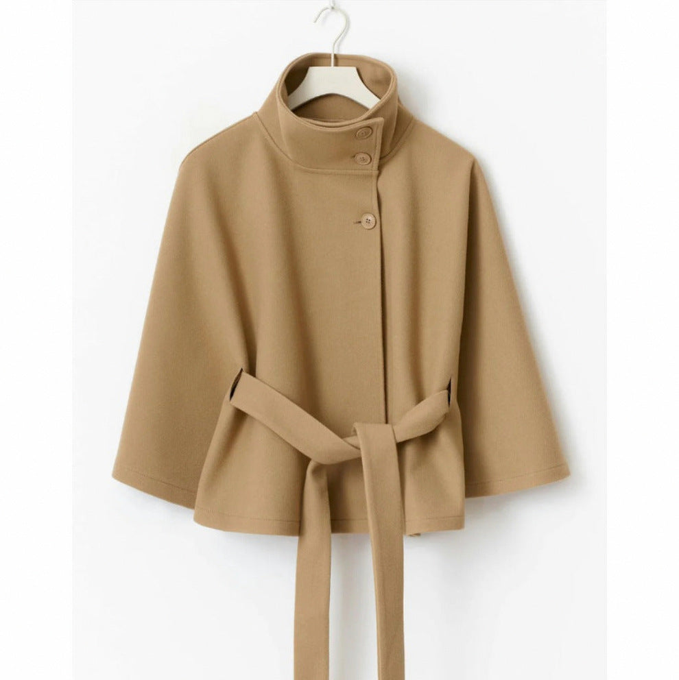 Wool High Neck Wrap Coat