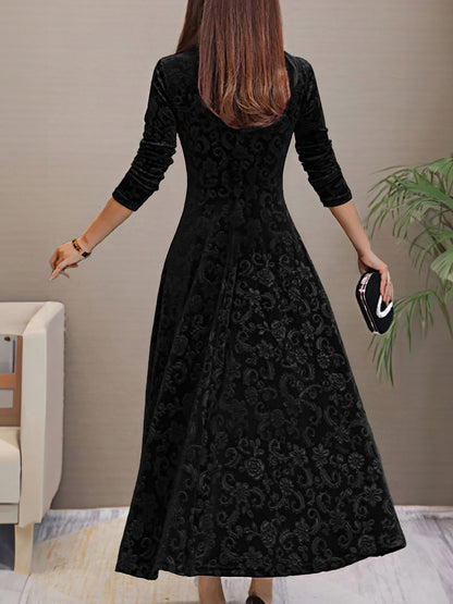 Textured Velvet Long Sleeve Maxi Dress