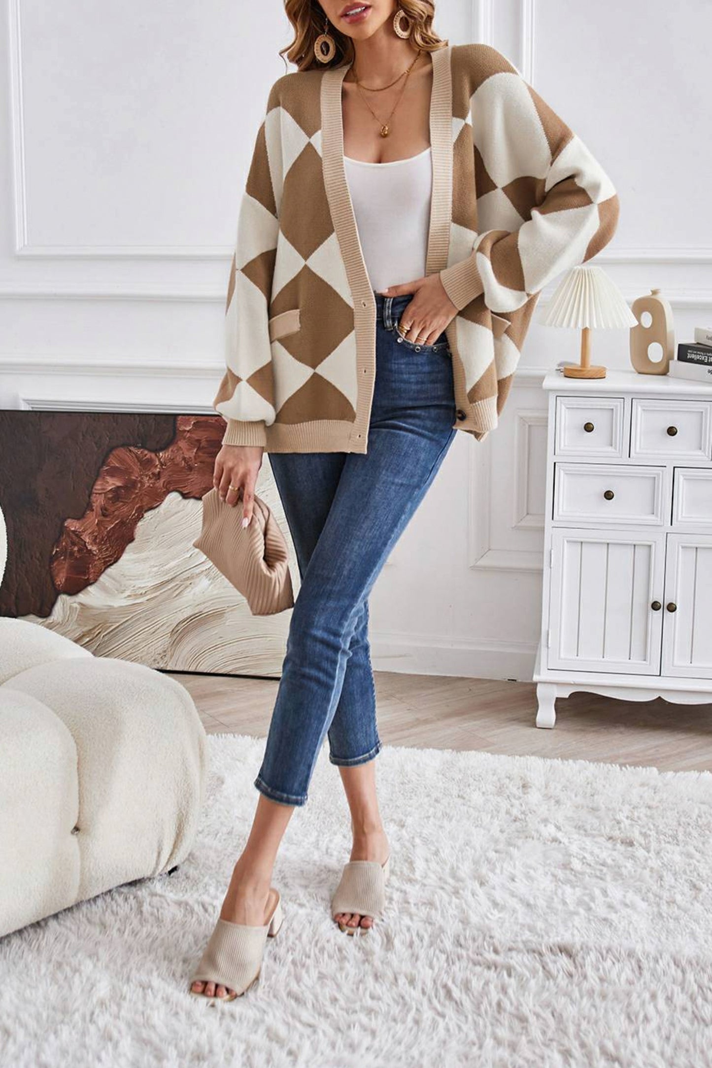Geometric Knit Button Front Cardigan