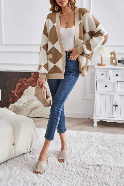 Geometric Knit Button Front Cardigan
