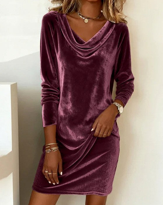 Velvet Cowl Neck Mini Dress