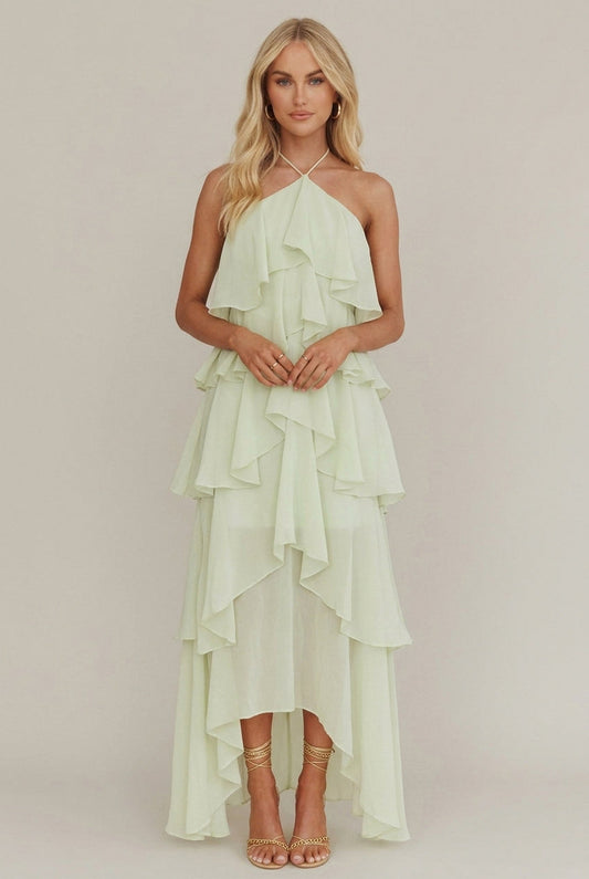 Tiered Ruffle Halter Maxi Dress
