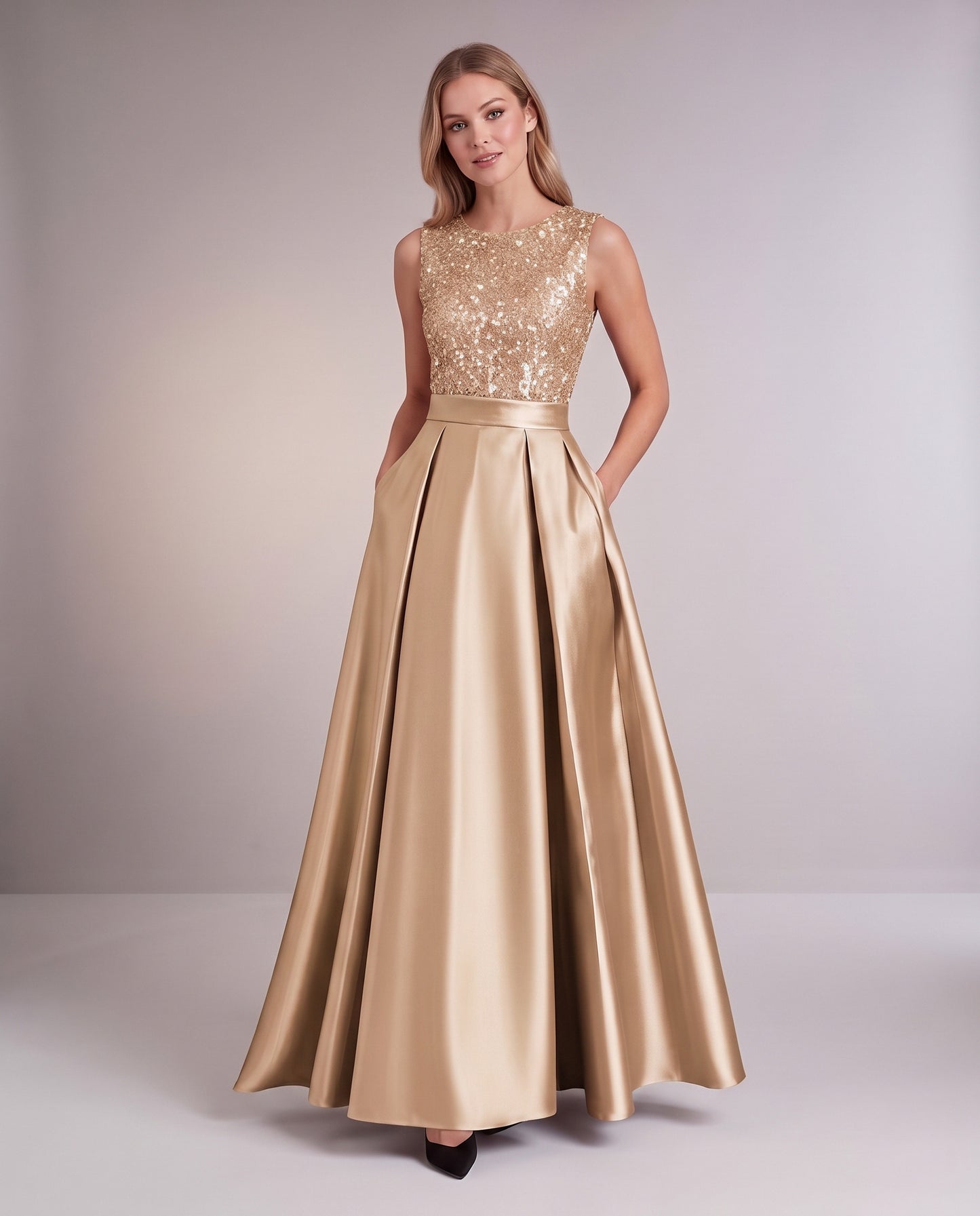 Sequin Pleated Ball Gown